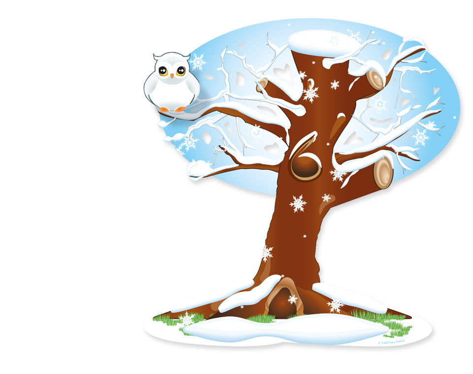 kleine winterboom met uil Valentine's Forest