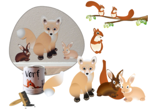 startpakket magische magneten, magneetverf 2.5l., magnetische konijnen, magnetische vos, en magnetische eekhoorn magnetische decoratie, magnetisch behang